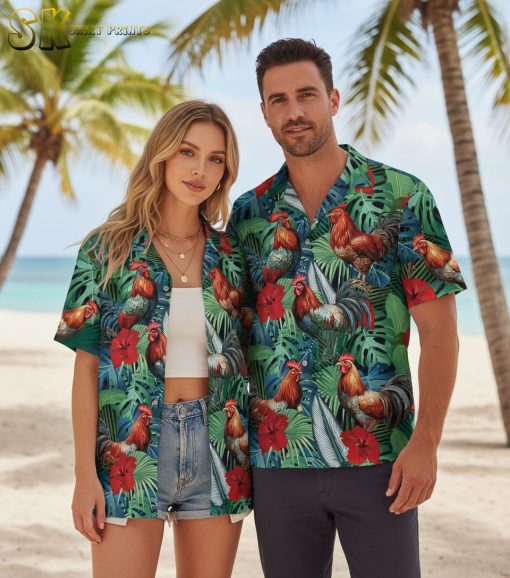 Rooster Hawaiian Shirt - Top Gun Inspired Button Down Short Sleeve Tropical Beach Vacation Shirt