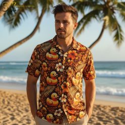 Rubber duck Hawaiian shirt collection showing multiple color options