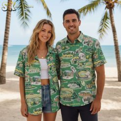 Rubber ducky Hawaiian shirt worn outdoors in natural summer setting