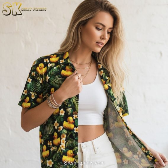 Rubber ducky Hawaiian shirt size specifications and measurement guide