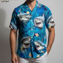 San Jose Sharks Hawaiian shirt with NHL team colors and tropical design for hockey fans