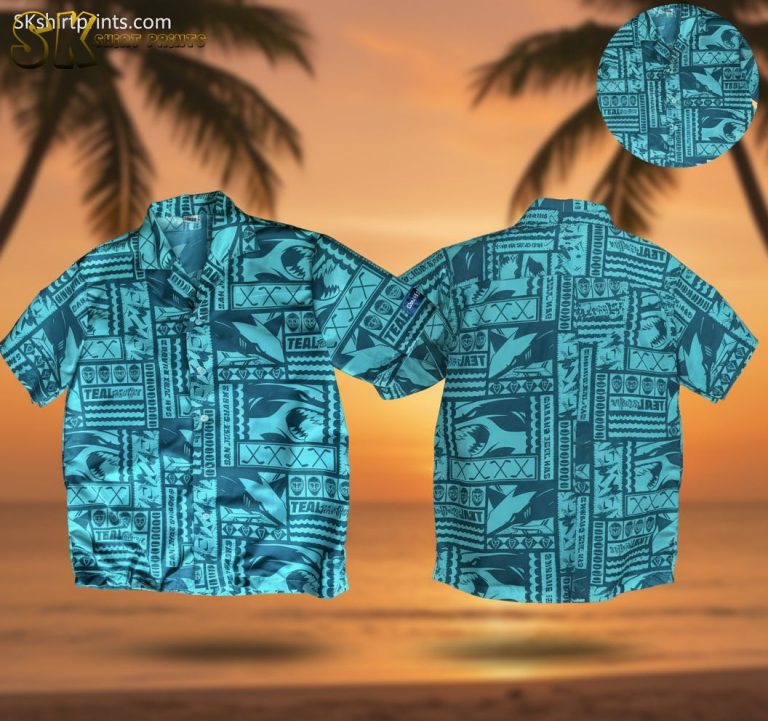 NHL San Jose Sharks Hawaiian Shirt Tropical Summer Button Up Teal Together