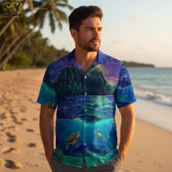 Multiple sea turtle Aloha shirt designs arranged side by side showing different color variations