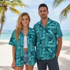 Sharks Hawaiian shirt with ocean theme pattern in casual button-up style