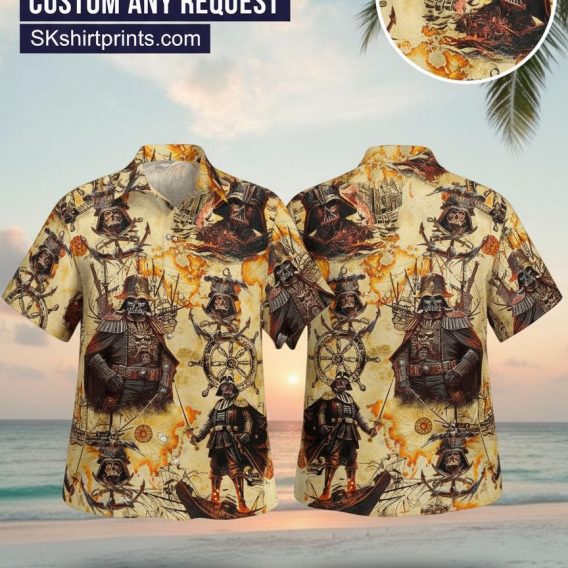 Male model wearing Star Wars Hawaii shirt with tropical patterns in outdoor lifestyle setting
