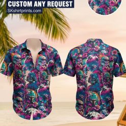 Male model wearing black Star Wars Hawaiian shirt with Darth Vader print in casual outdoor lifestyle setting