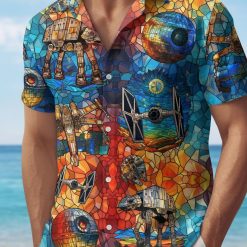 Collection overview displaying multiple Grogu Hawaiian shirt designs and Star Wars Aloha shirt variations side by side