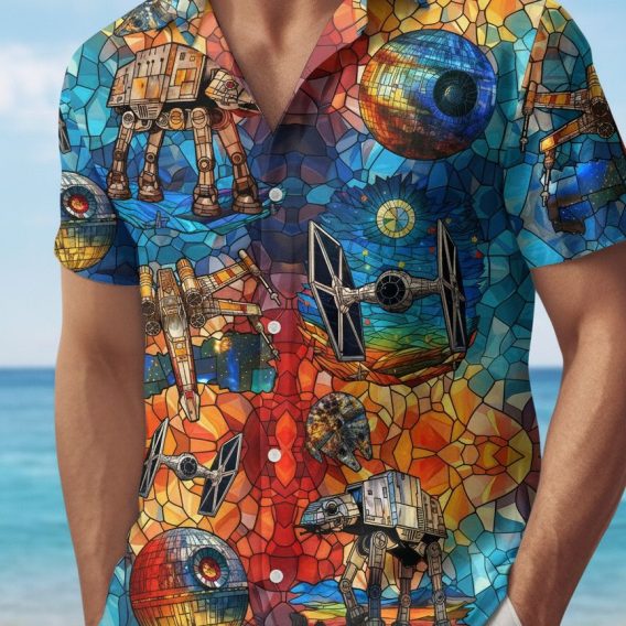 Collection overview displaying multiple Grogu Hawaiian shirt designs and Star Wars Aloha shirt variations side by side