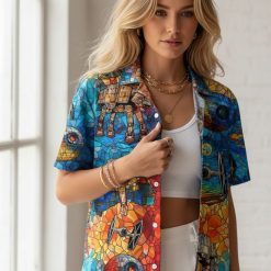 Collection overview displaying multiple Grogu Hawaiian shirt designs and Star Wars Aloha shirt variations side by side