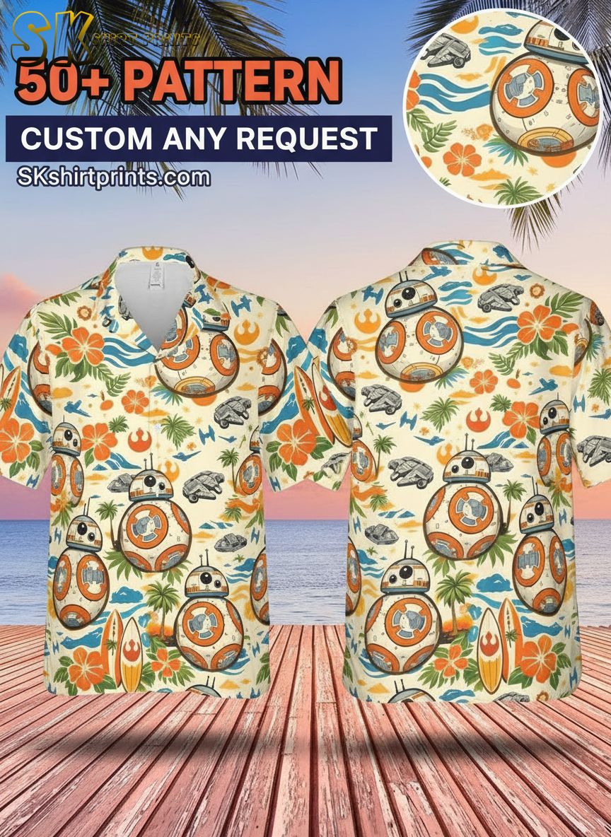 Six different Star Wars Aloha shirts arranged in collection display showing various character themes and patterns