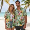 Cocktail pattern Hawaiian shirt displayed in gift presentation setting with summer accessories
