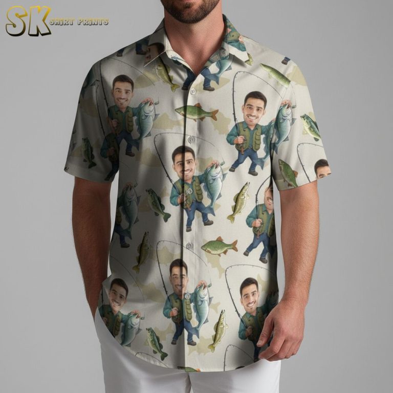Bass Fishing Hawaiian Shirt for Men – Largemouth Fish Print Button Down Casual Summer Shirt