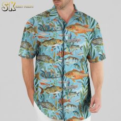 Swedish fish Hawaiian shirts with red candy print pattern on tropical style shirt