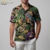 Man modeling t rex aloha shirt in relaxed summer lifestyle pose