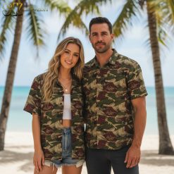 Tactical Hawaiian shirt in color-3 showing combat-ready design with palm trees and military elements