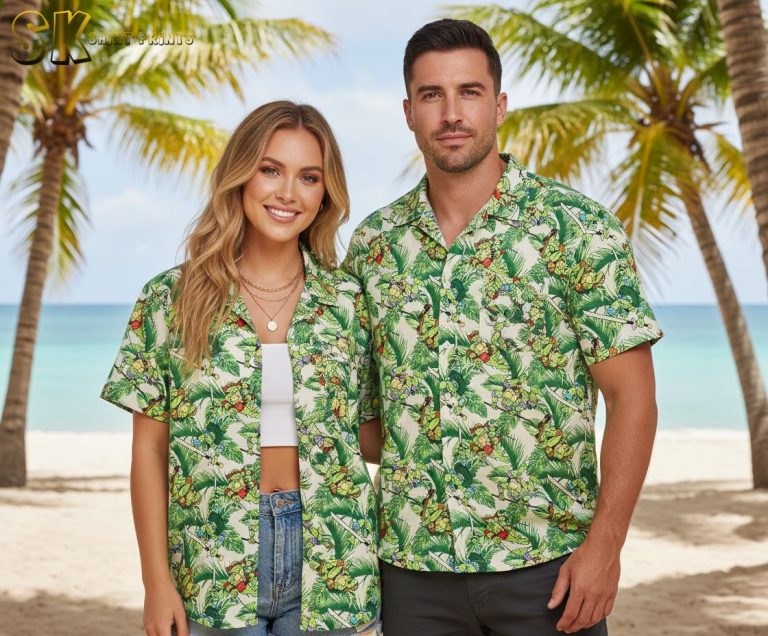 Teenage Mutant Ninja Turtles Hawaiian Button Down Shirt – TMNT Character Design Aloha Beach Shirt