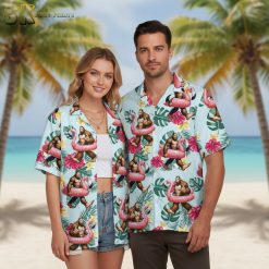 Tropical flamingo shirt beach vacation style Hawaiian print short sleeve