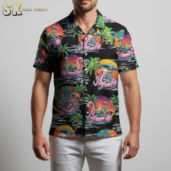 Tropical flamingo shirt summer casual button down Hawaiian print short sleeve