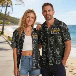 Tropical Hawaiian shirt with beach print pattern designed for grandfather wear