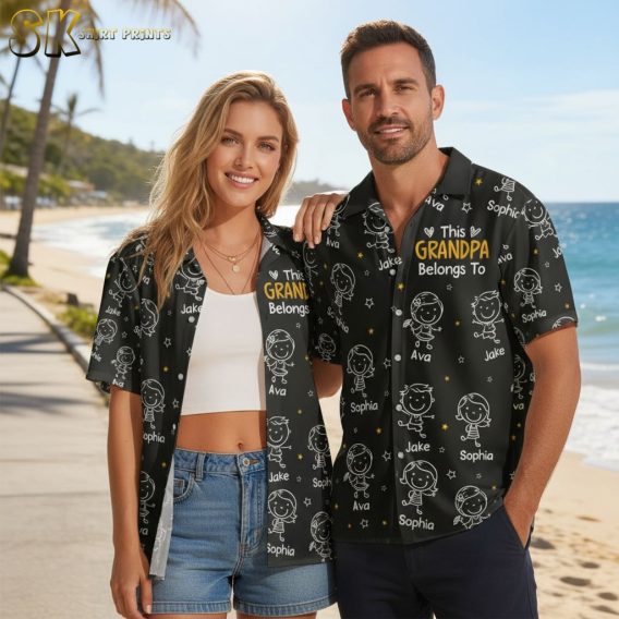 Tropical Hawaiian shirt with beach print pattern designed for grandfather wear