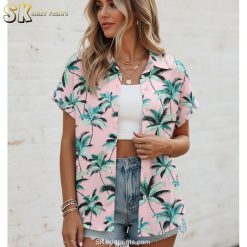 Size chart and fabric specifications infographic showing Hawaiian shirt measurements and material details