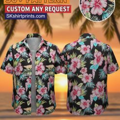 Woman wearing tropical floral Hawaiian shirt in casual summer lifestyle setting outdoors