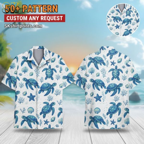 Sea Turtle Hawaiian Shirt for Men Women - Ocean Beach Button Down Short Sleeve Aloha Shirt Summer Vacation