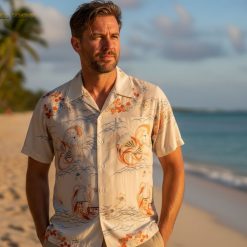 Vintage chinchilla sleeve Hawaiian vacation shirts collection display