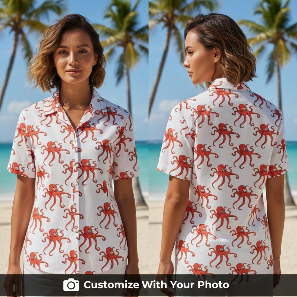 Marine Life Hawaiian Shirt Seahorse Octopus Custom Photo Ocean Button-Down - white hawaiian shirt