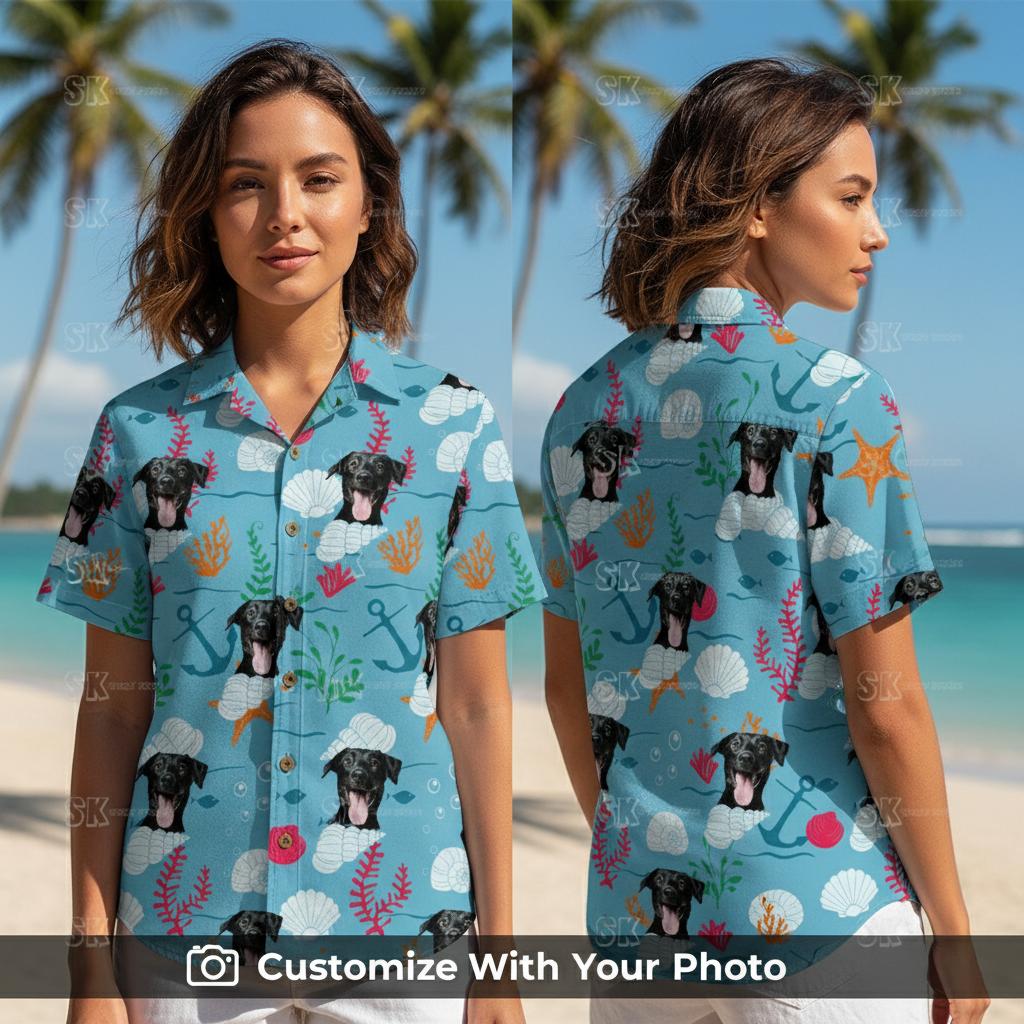 Dog Photo Hawaiian Shirt Blue Tropical Pattern Custom Print Design - dog hawaiian shirt