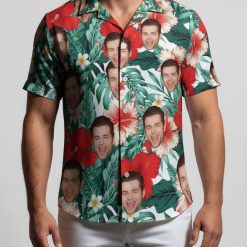 Female model posing in humorous Hawaiian shirt design perfect for gifting occasions