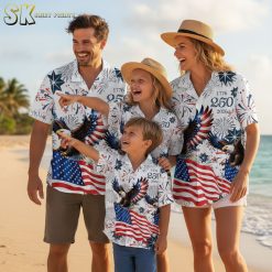 1776-2026 Hawaiian shirt collection showing various color combinations of patriotic design