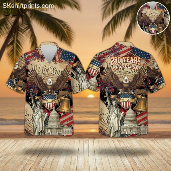 America 250th Anniversary 1776-2026 Hawaiian Shirt - We The People Patriotic Eagle Liberty Bell Button Shirt