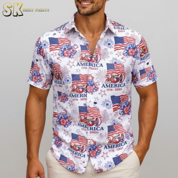 America 250 years of freedom Hawaiian shirt with patriotic design and button up style