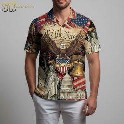 America 250 years freedom Hawaiian shirt with We the People text, fireworks, and patriotic symbols for Independence Day