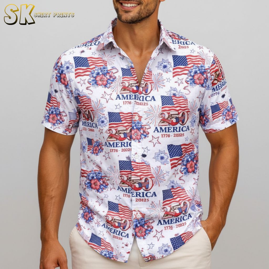 America 250 years of freedom Hawaiian shirt with patriotic design and button up style