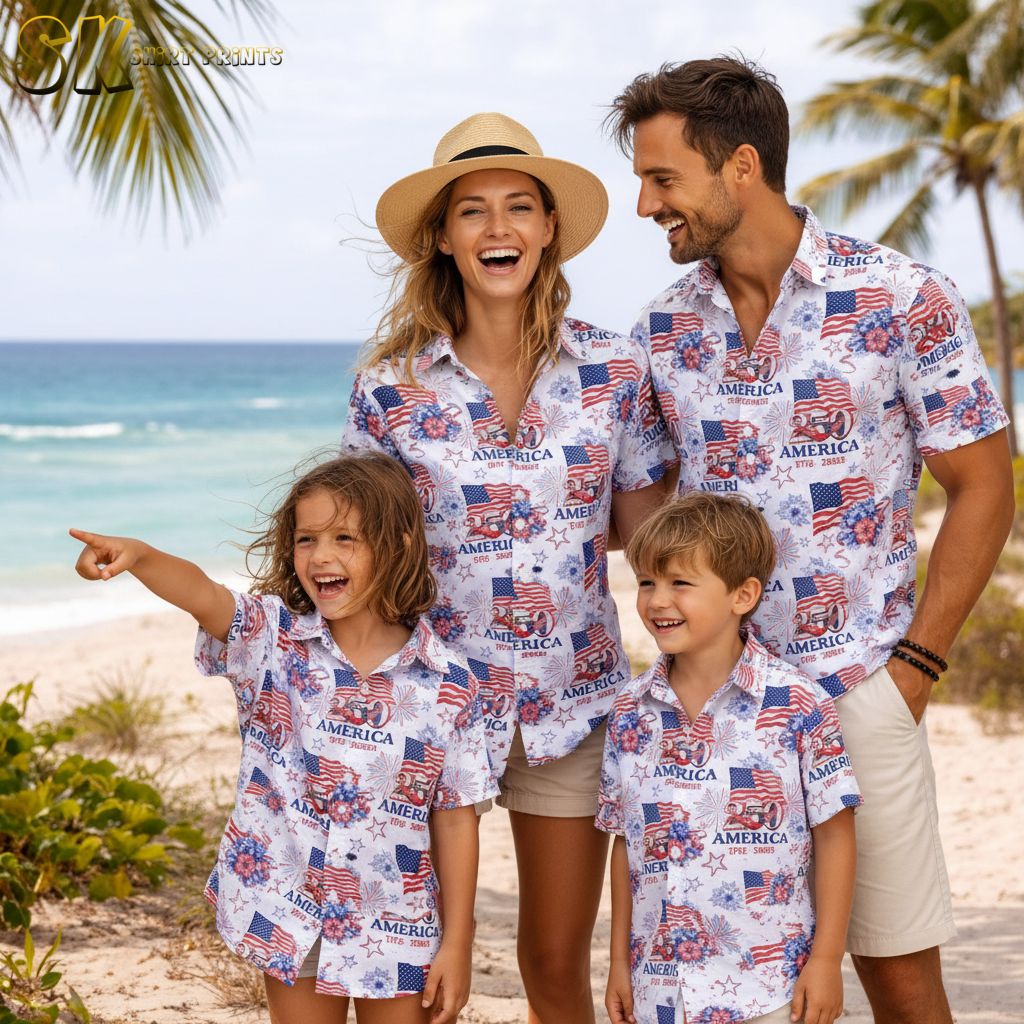American 250th milestone Hawaiian shirt collection showing multiple patriotic design variations