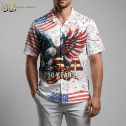 American flag Hawaiian shirt with USA 250 years anniversary patriotic print