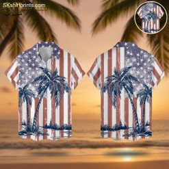 Bald eagle Hawaiian shirt 1776 with American flag stripes and palm trees patriotic design