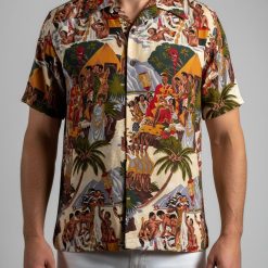 Best vintage Hawaiian shirt brands featuring authentic island cultural print with tropical scenes and vibrant colors