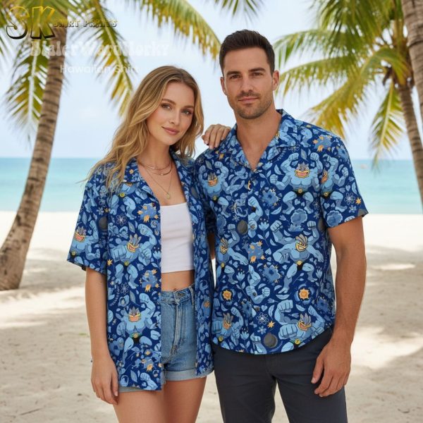 Multi-Armed Muscle Man Blue Hawaiian Shirt - Weird Funny Tropical Aloha Shirt for Men
