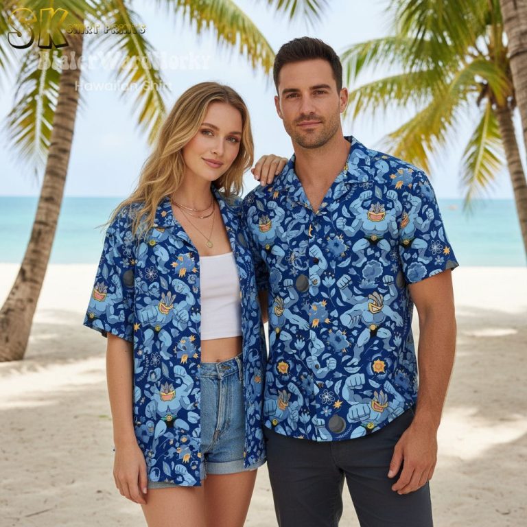 Multi-Armed Muscle Man Blue Hawaiian Shirt – Weird Funny Tropical Aloha Shirt for Men