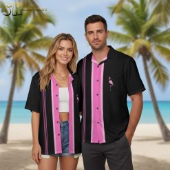 Black aloha shirt with traditional tropical print perfect for vacation wear