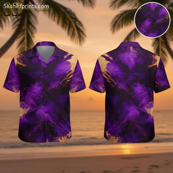 Black and Purple Hawaiian Shirts - Abstract Tie Dye Pattern with Orange Accents