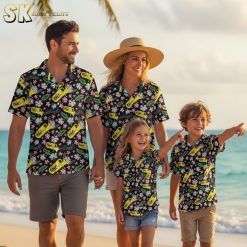 Black on black Hawaiian shirt collection showing multiple dark tropical pattern variations and styles