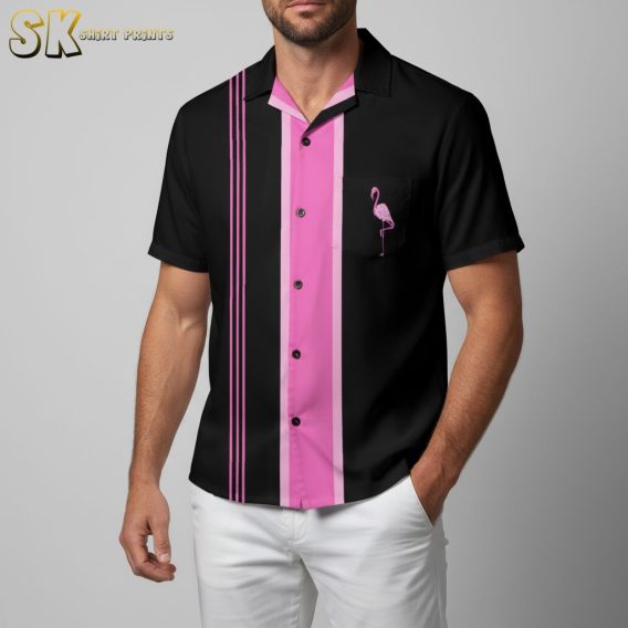 Black on black Hawaiian shirt with tonal tropical pattern and sophisticated design