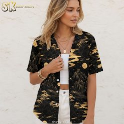 Black and pink Hawaiian shirt size specifications and measurement chart details
