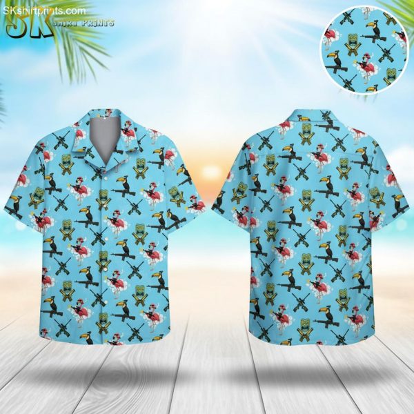Blue Tropical Shirt - Flamingo Tiki Toucan Hawaiian Shirt with Rifles Pattern