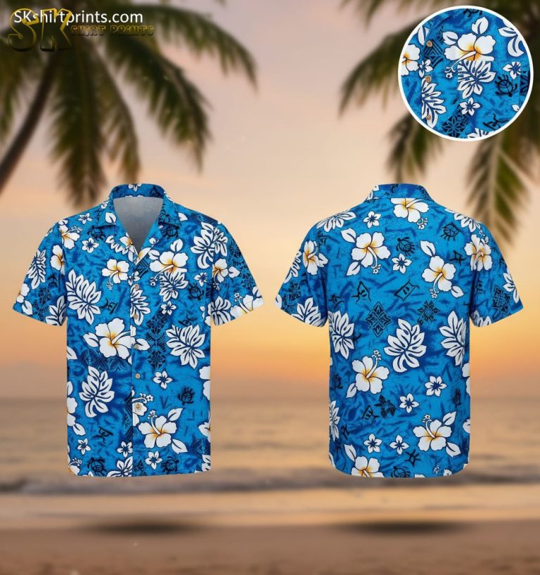 Blue White Hibiscus Hawaiian Shirt – Men’s Tropical Aloha Button Down Short Sleeve