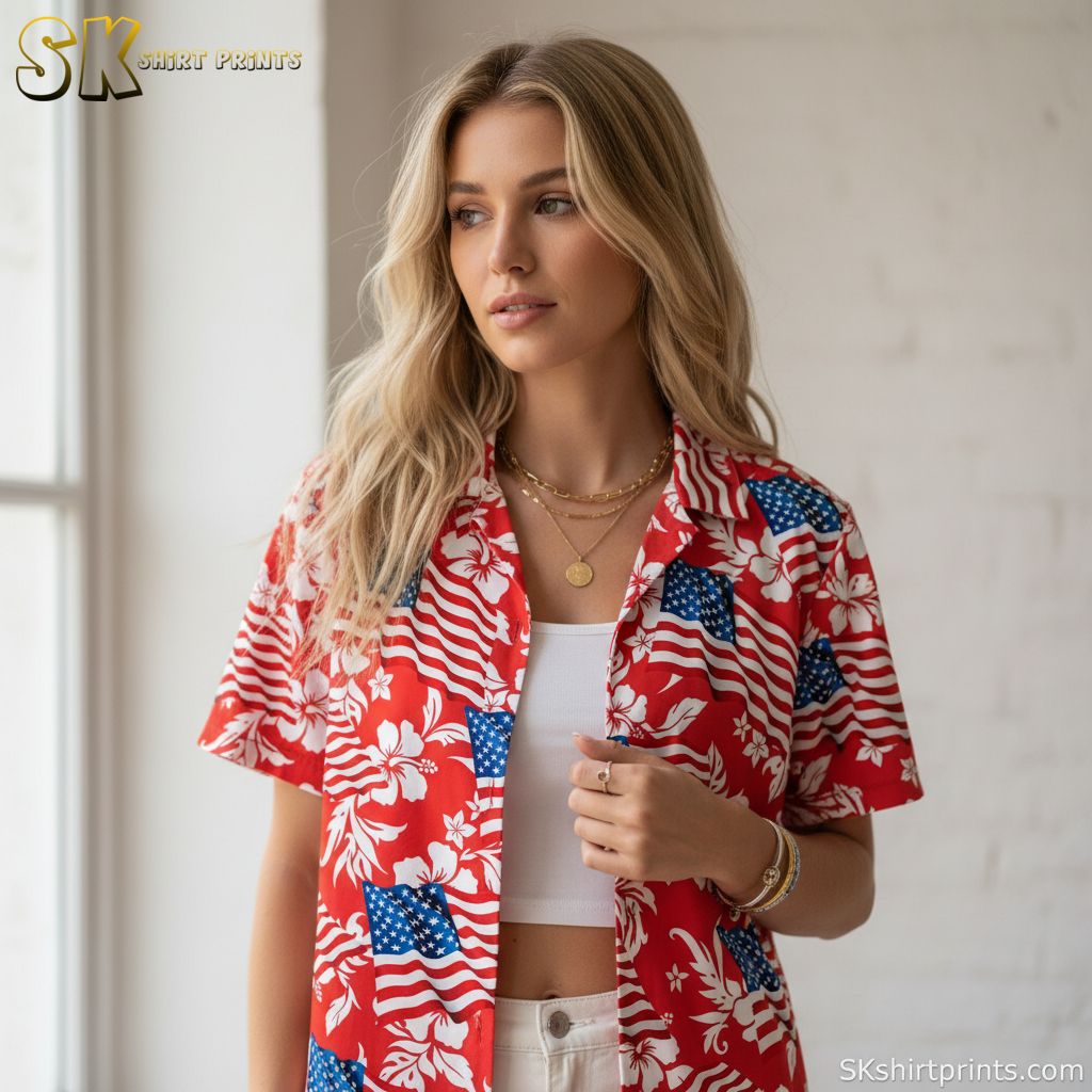 Constitution Hawaiian shirt product specifications and sizing information display